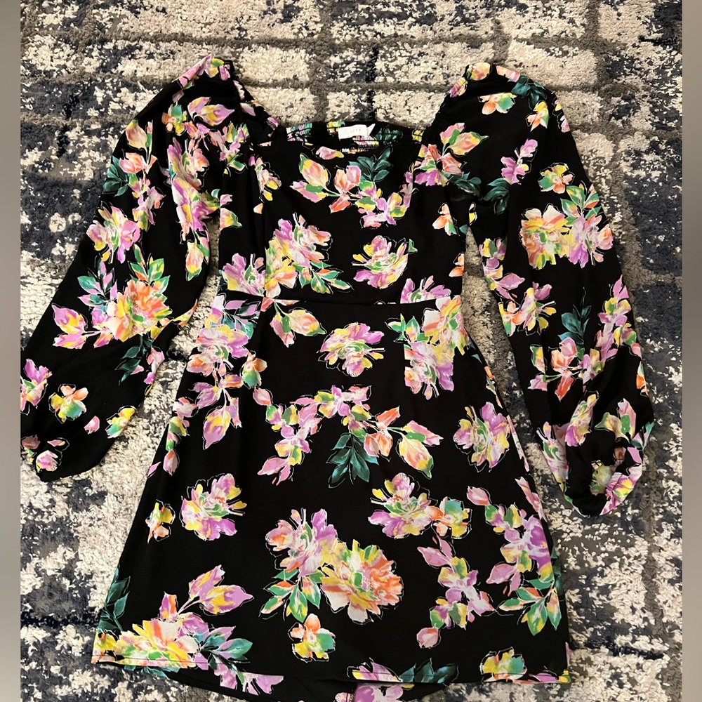 Lush Floral Puff Long Sleeved Dress